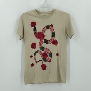 Return To Sender Snake Rose GraphicTan T Shirt Sz Small